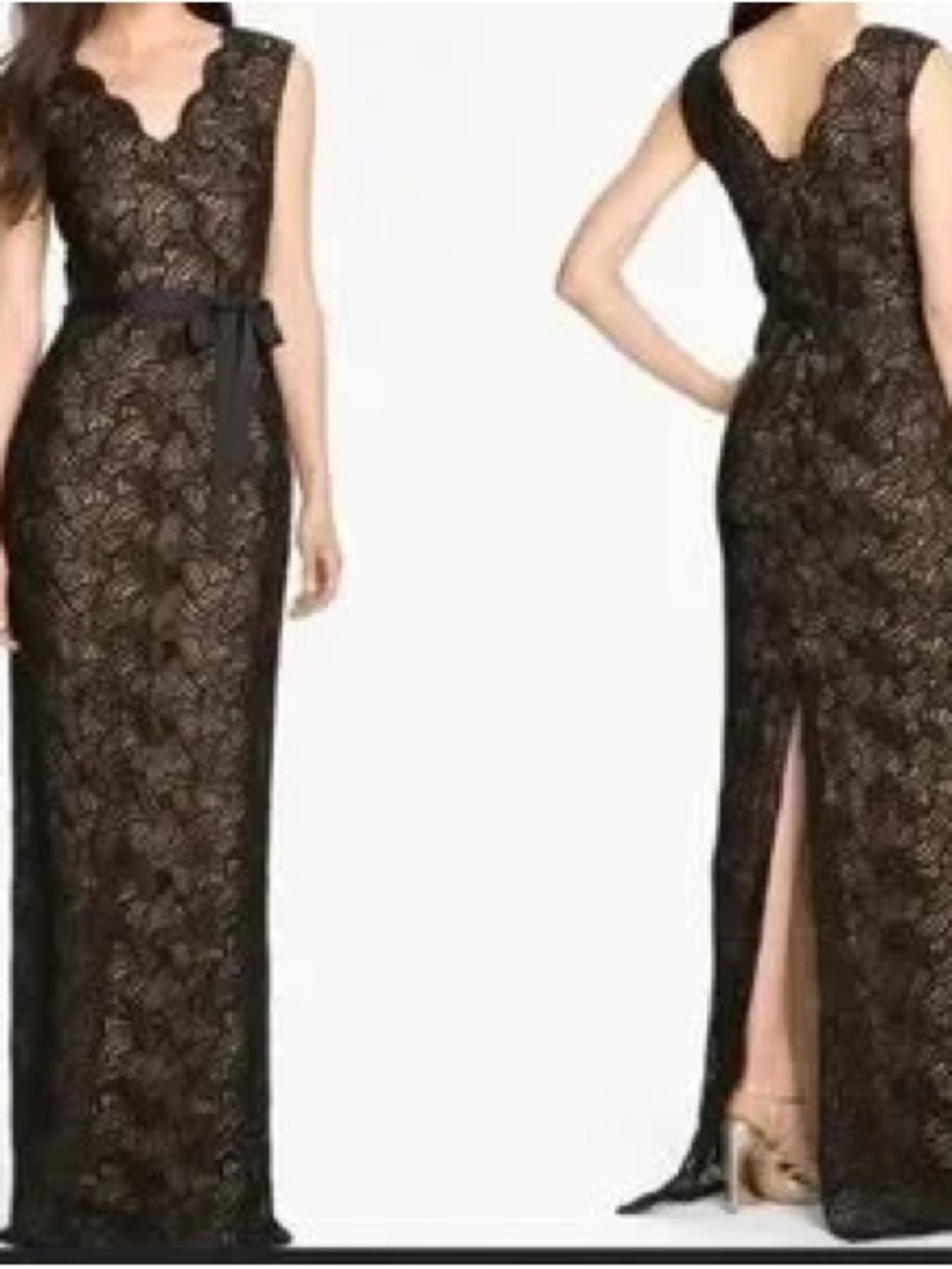 TADASHI SHOJI - Black Formal Evening Gown with Lace Overlay